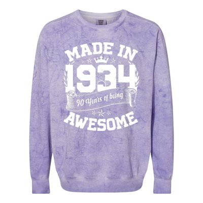 Vintage Crown Made In 1934 90 Years Of Being Awesome Colorblast Crewneck Sweatshirt