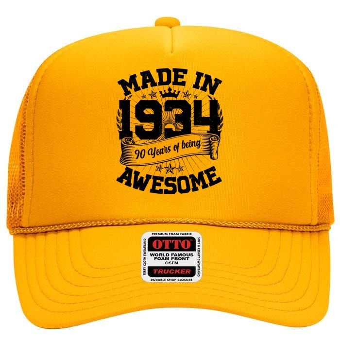 Vintage Crown Made In 1934 90 Years Of Being Awesome High Crown Mesh Back Trucker Hat