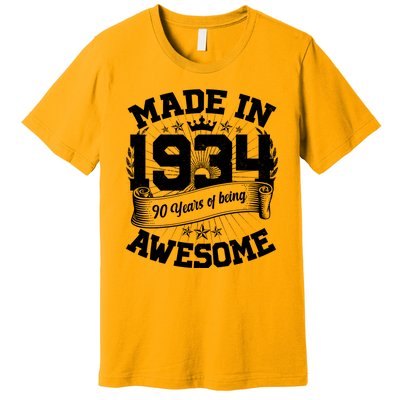 Vintage Crown Made In 1934 90 Years Of Being Awesome Premium T-Shirt