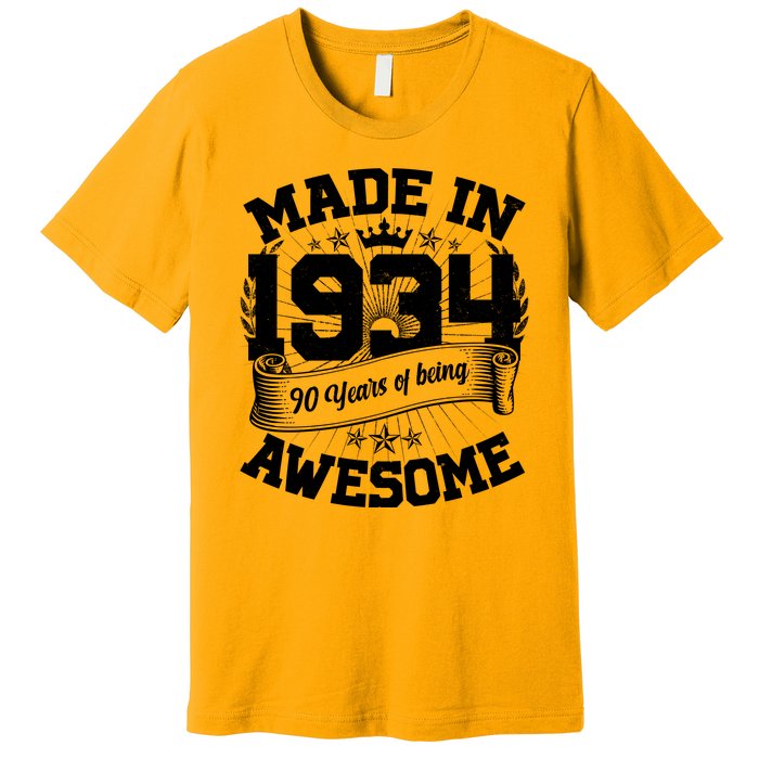 Vintage Crown Made In 1934 90 Years Of Being Awesome Premium T-Shirt