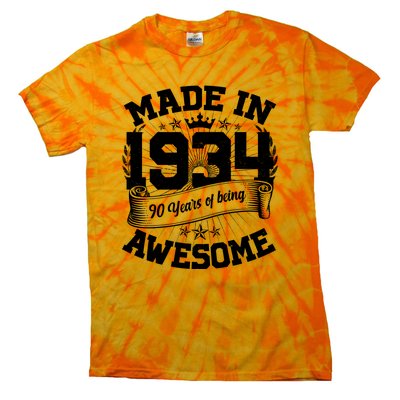 Vintage Crown Made In 1934 90 Years Of Being Awesome Tie-Dye T-Shirt