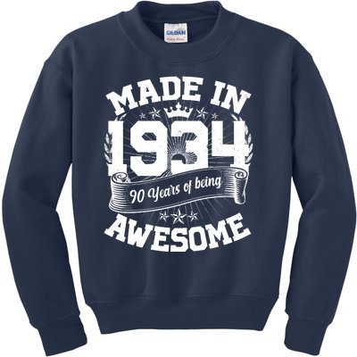 Vintage Crown Made In 1934 90 Years Of Being Awesome Kids Sweatshirt