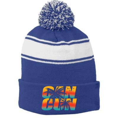 Vacation Cancun Mexico Gift Stripe Pom Pom Beanie