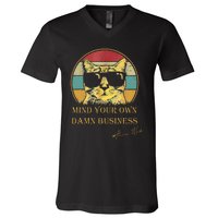 Vintage Cat Mind Your Own Damn Business Cat Lady V-Neck T-Shirt