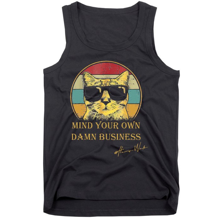 Vintage Cat Mind Your Own Damn Business Cat Lady Tank Top