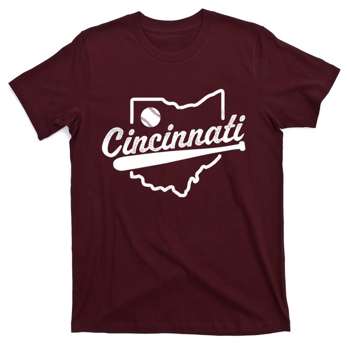 Vintage Cincinnati Map Baseball Lovers Baseball Fan T-Shirt