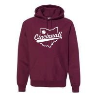 Vintage Cincinnati Map Baseball Lovers Baseball Fan Premium Hoodie