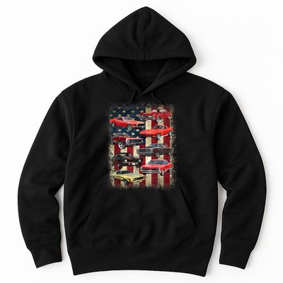 Vintage Classic Muscle Car Retro American Flag Patriotic Hoodie
