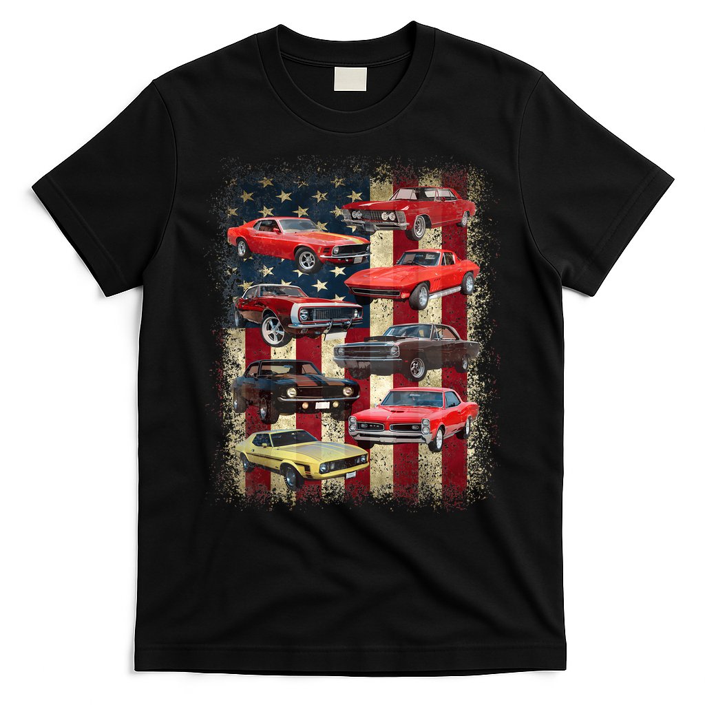 Vintage Classic Muscle Car Retro American Flag Patriotic T-Shirt