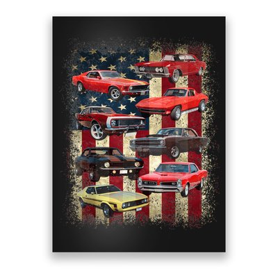 Vintage Classic Muscle Car Retro American Flag Patriotic Poster