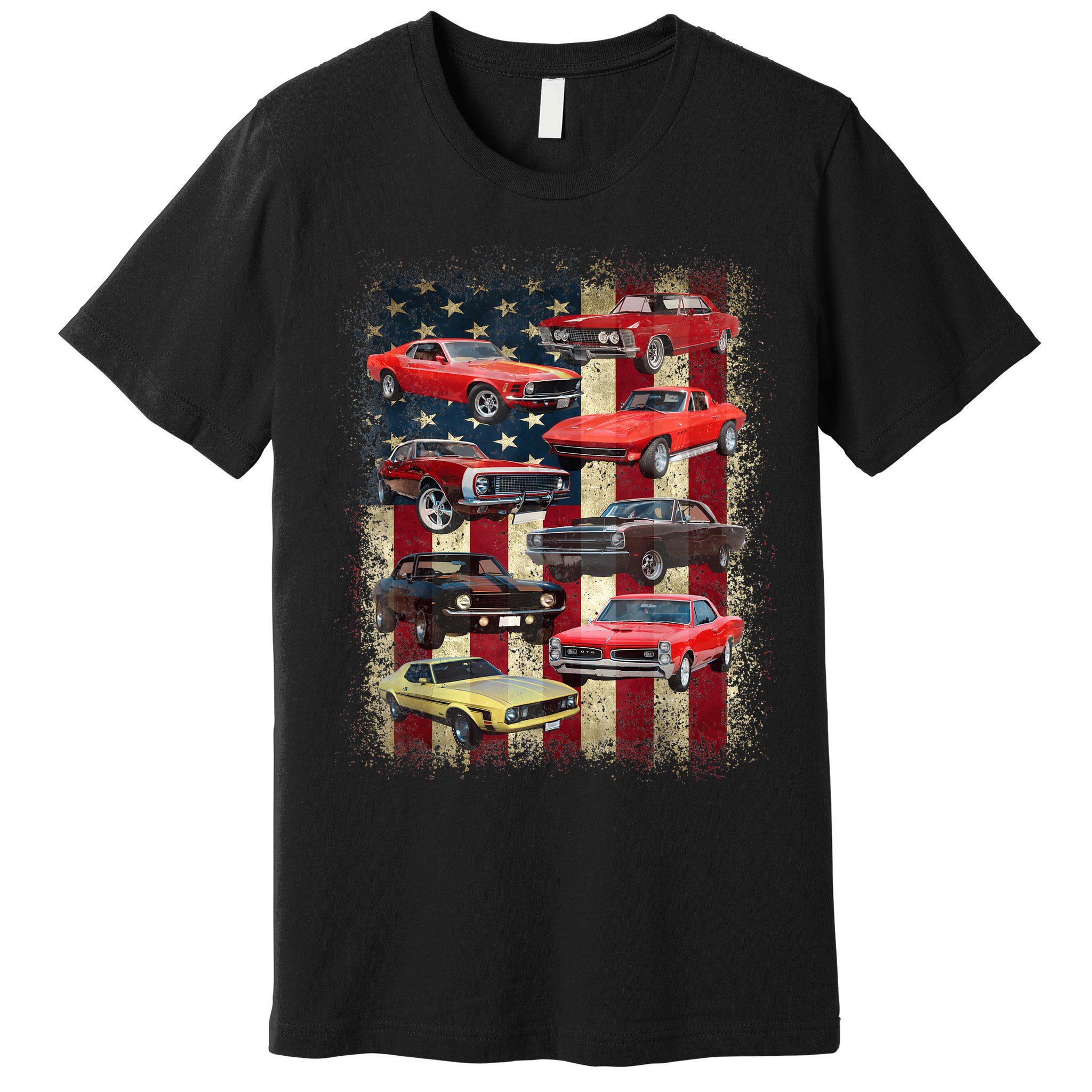 Vintage Classic Muscle Car Retro American Flag Patriotic Premium T-Shirt
