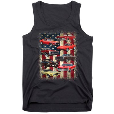 Vintage Classic Muscle Car Retro American Flag Patriotic Tank Top