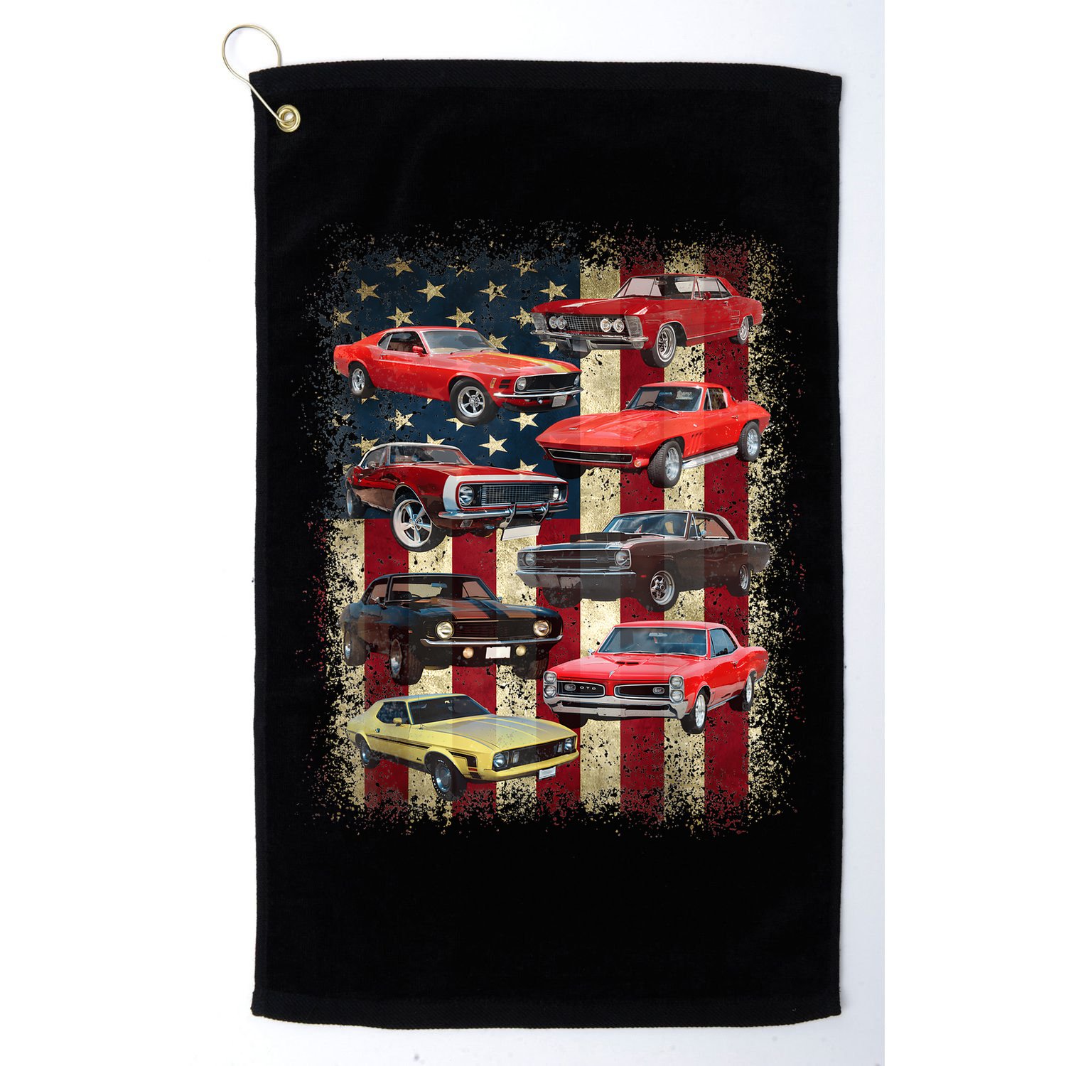 Vintage Classic Muscle Car Retro American Flag Patriotic Golf Towel