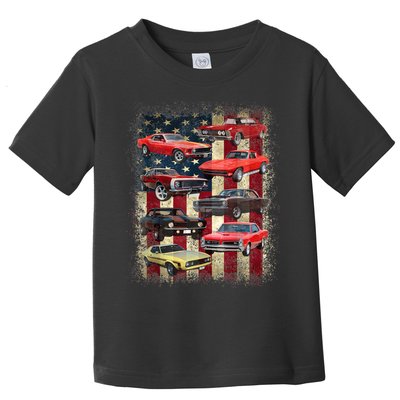 Vintage Classic Muscle Car Retro American Flag Patriotic Toddler T-Shirt