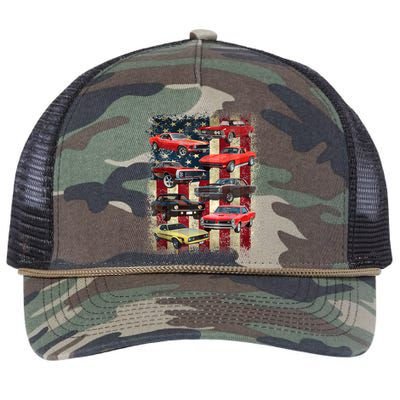 Vintage Classic Muscle Car Retro American Flag Patriotic Retro Rope Trucker Hat Cap