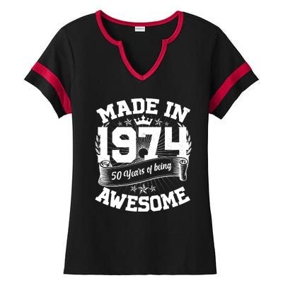 Vintage Crown Made In 1974 50 Years Of Being Awesome Ladies Halftime Notch Neck Tee