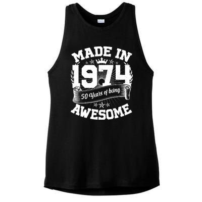 Vintage Crown Made In 1974 50 Years Of Being Awesome Ladies PosiCharge Tri-Blend Wicking Tank