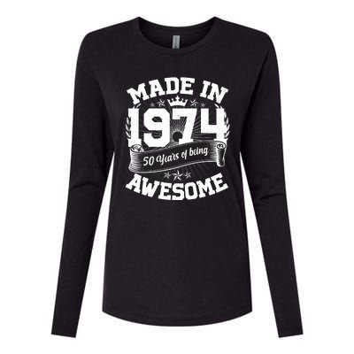 Vintage Crown Made In 1974 50 Years Of Being Awesome Womens Cotton Relaxed Long Sleeve T-Shirt