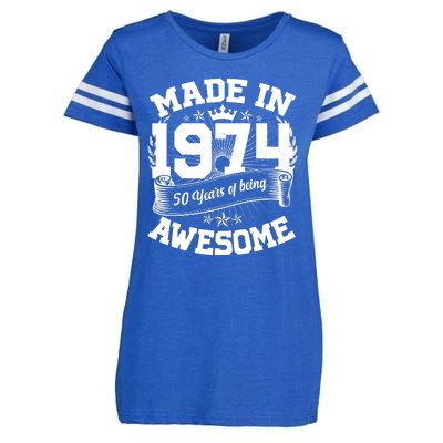 Vintage Crown Made In 1974 50 Years Of Being Awesome Enza Ladies Jersey Football T-Shirt