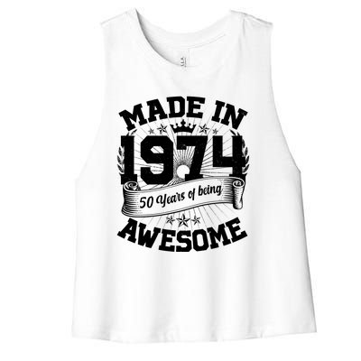 Vintage Crown Made In 1974 50 Years Of Being Awesome Women's Racerback Cropped Tank