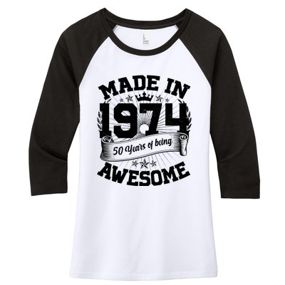 Vintage Crown Made In 1974 50 Years Of Being Awesome Women's Tri-Blend 3/4-Sleeve Raglan Shirt