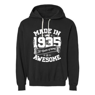 Vintage Crown Made In 1935 90 Years Of Being Awesome Garment-Dyed Fleece Hoodie