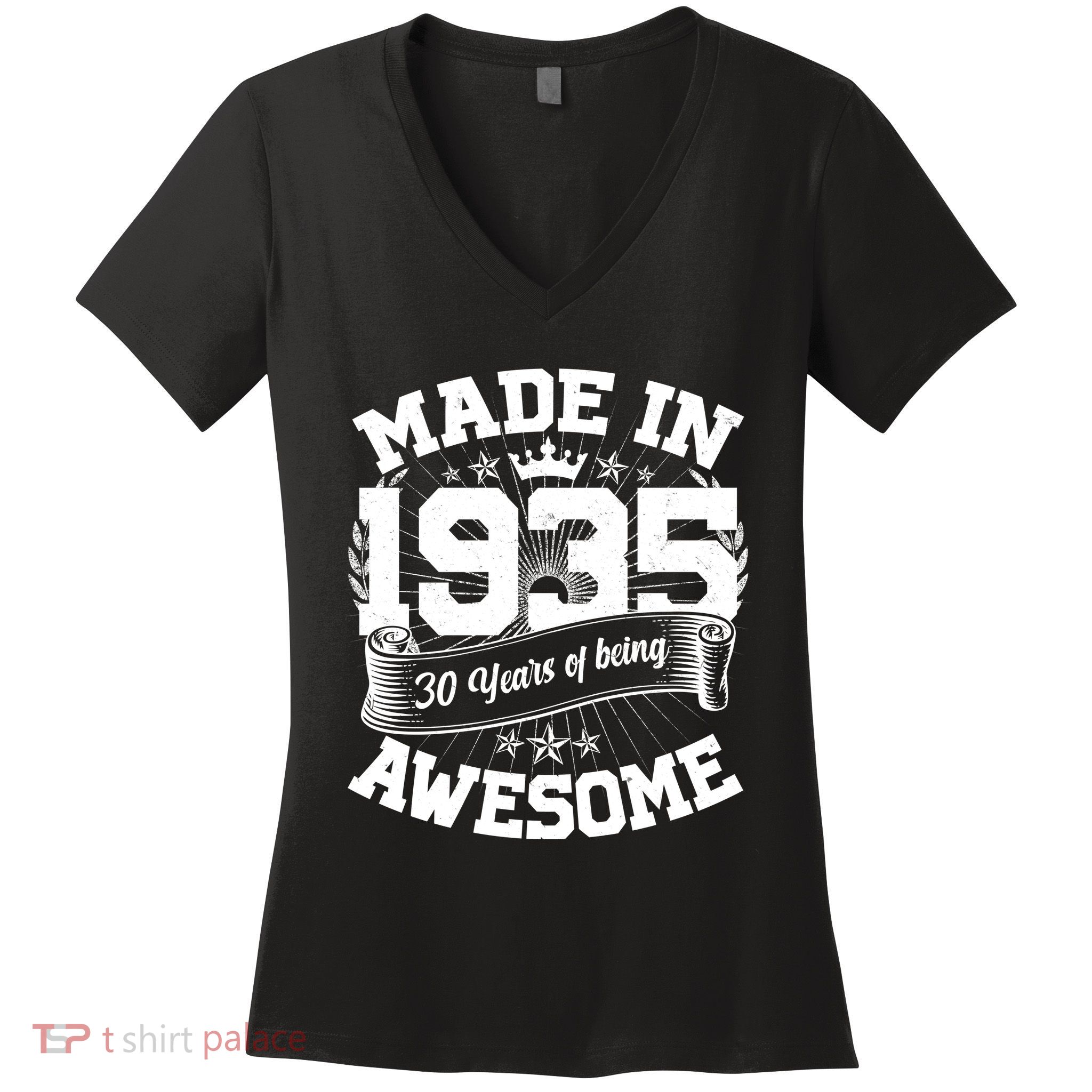Vintage Crown Made In 1935 90 Years Of Being Awesome Women's V-Neck T-Shirt