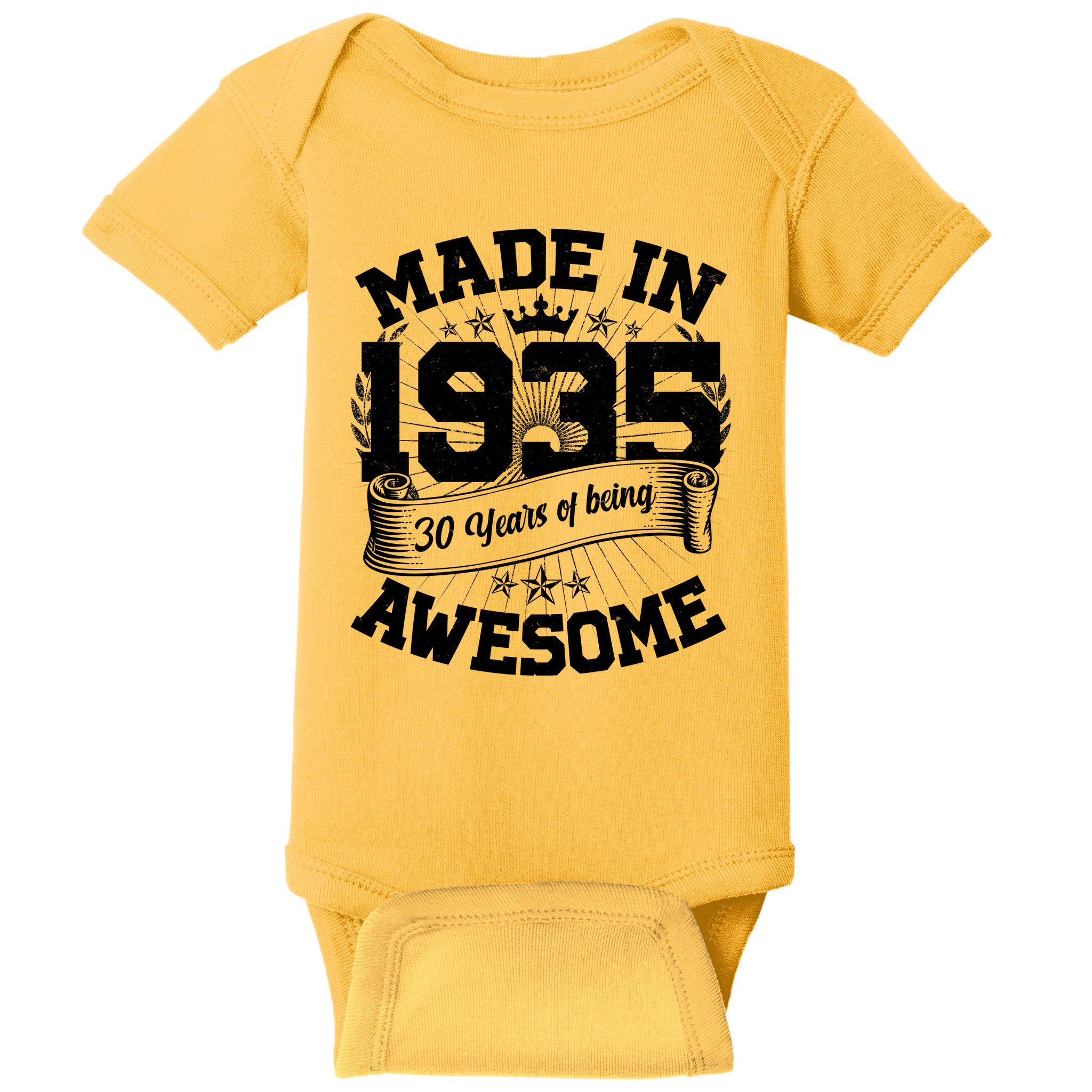 Vintage Crown Made In 1935 90 Years Of Being Awesome Baby Bodysuit