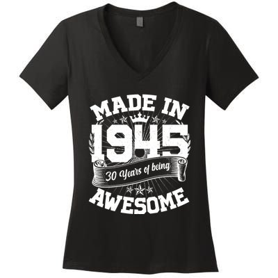 Vintage Crown Made In 1945 80 Years Of Being Awesome Women's V-Neck T-Shirt