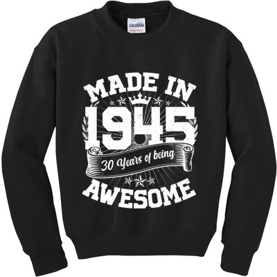 Vintage Crown Made In 1945 80 Years Of Being Awesome Kids Sweatshirt