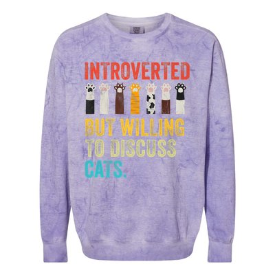 Vintage Cat Meow Introverted But Willing To Discuss Cats Colorblast Crewneck Sweatshirt