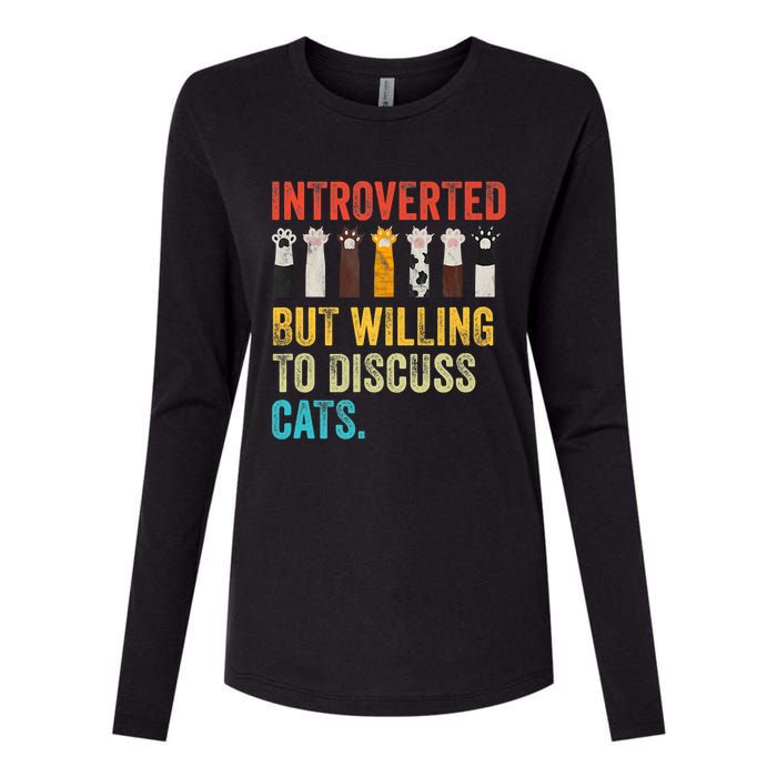 Vintage Cat Meow Introverted But Willing To Discuss Cats Womens Cotton Relaxed Long Sleeve T-Shirt