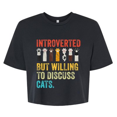 Vintage Cat Meow Introverted But Willing To Discuss Cats Bella+Canvas Jersey Crop Tee