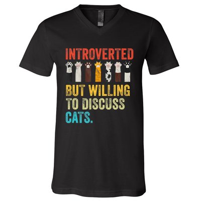 Vintage Cat Meow Introverted But Willing To Discuss Cats V-Neck T-Shirt