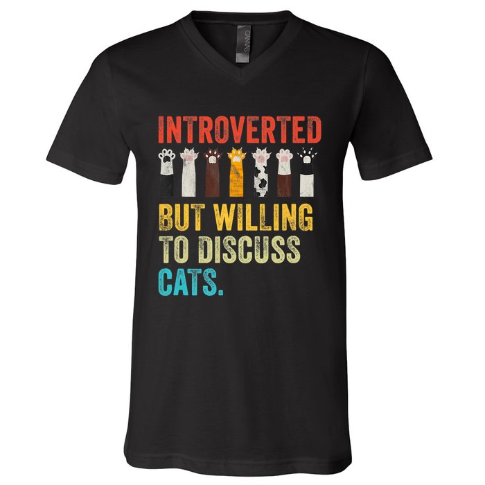 Vintage Cat Meow Introverted But Willing To Discuss Cats V-Neck T-Shirt