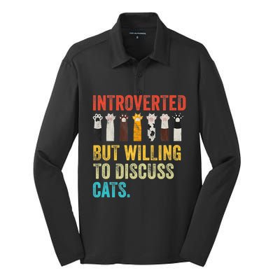 Vintage Cat Meow Introverted But Willing To Discuss Cats Silk Touch Performance Long Sleeve Polo