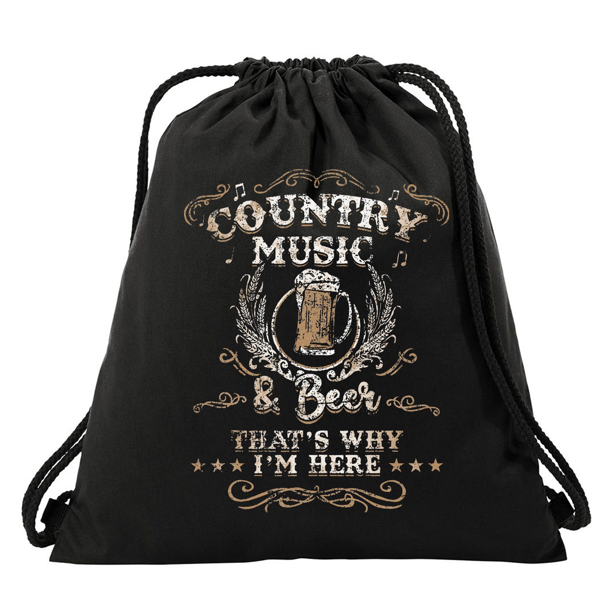 Vintage Country Music And Beer Thats Why Im Here Legends Drawstring Bag