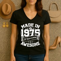 Vintage Crown Made In 1975 50 Years Of Being Awesome Women's V-Neck T-Shirt