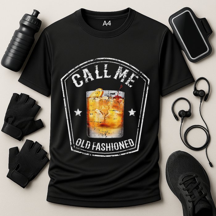 Vintage Call Me Old Fashioned Whiskey Funny Bourbon Cooling Performance Crew T-Shirt
