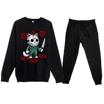 Vintage Cat Meow Halloween Cat Premium Crewneck Sweatsuit Set