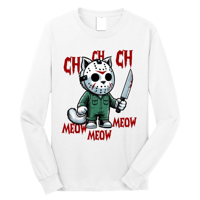 Vintage Cat Meow Halloween Cat Long Sleeve Shirt