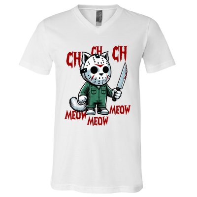 Vintage Cat Meow Halloween Cat V-Neck T-Shirt