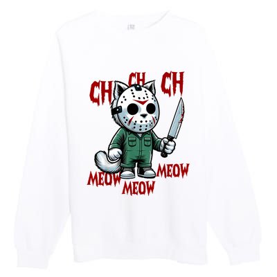 Vintage Cat Meow Halloween Cat Premium Crewneck Sweatshirt