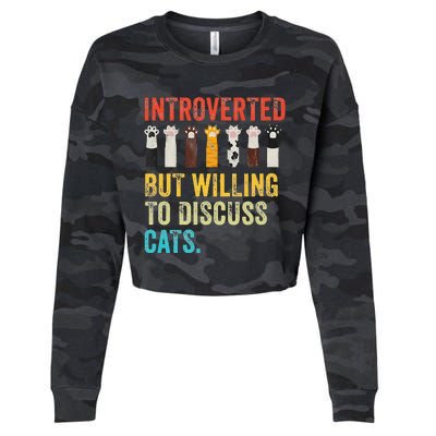 Vintage Cat Meow Introverted But Willing To Discuss Cats Cropped Pullover Crew