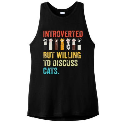 Vintage Cat Meow Introverted But Willing To Discuss Cats Ladies PosiCharge Tri-Blend Wicking Tank