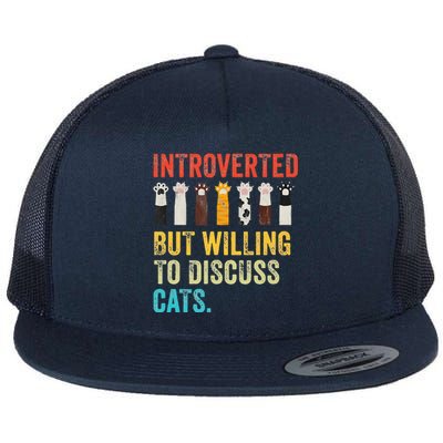 Vintage Cat Meow Introverted But Willing To Discuss Cats Flat Bill Trucker Hat