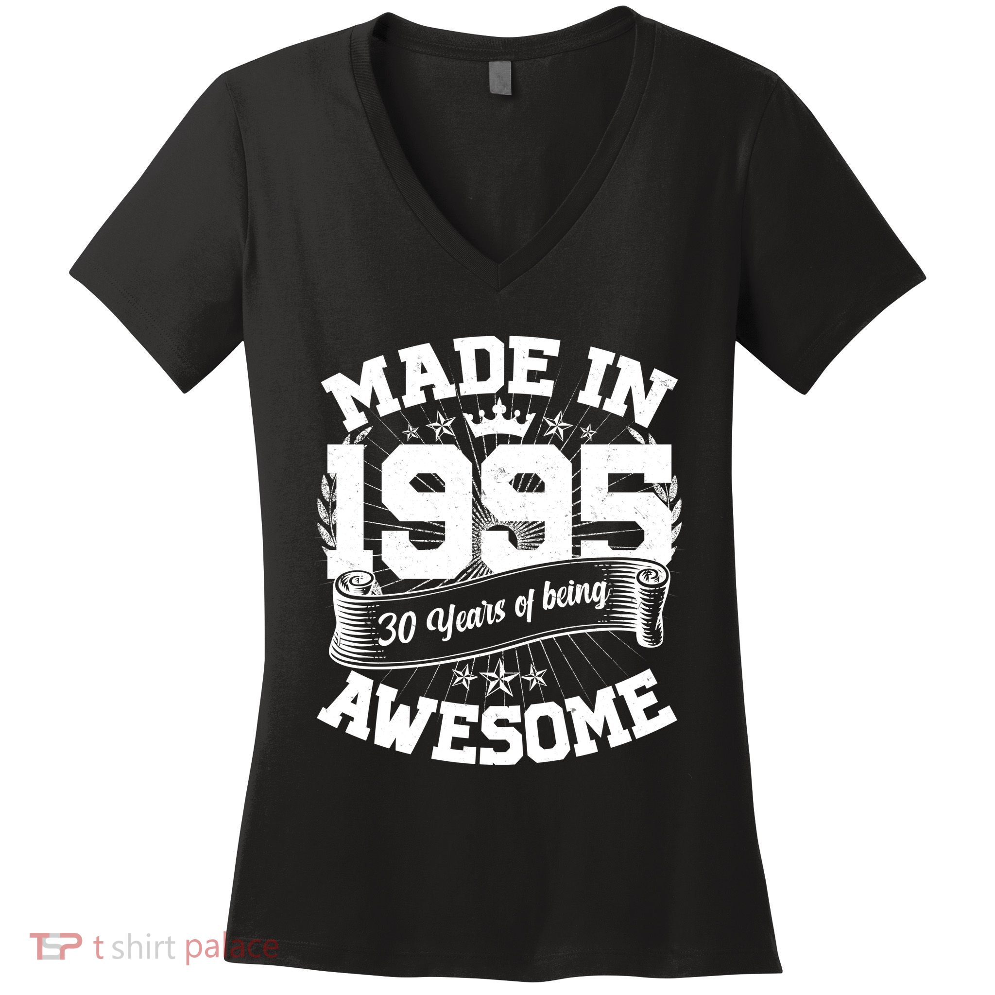 Vintage Crown Made In 1995 30 Years Of Being Awesome Women's V-Neck T-Shirt