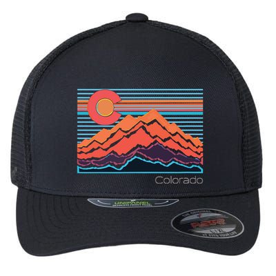 Vintage Colorado Mountain Landscape And Flag Graphic Flexfit Unipanel Trucker Cap