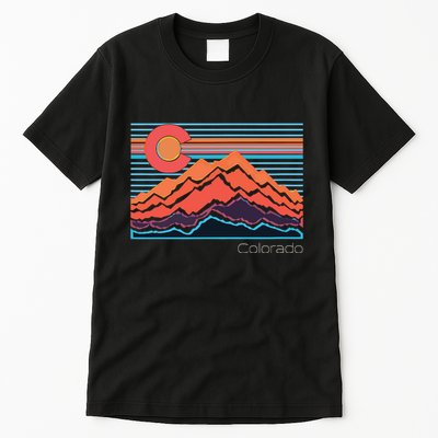 Vintage Colorado Mountain Landscape And Flag Graphic Tall T-Shirt