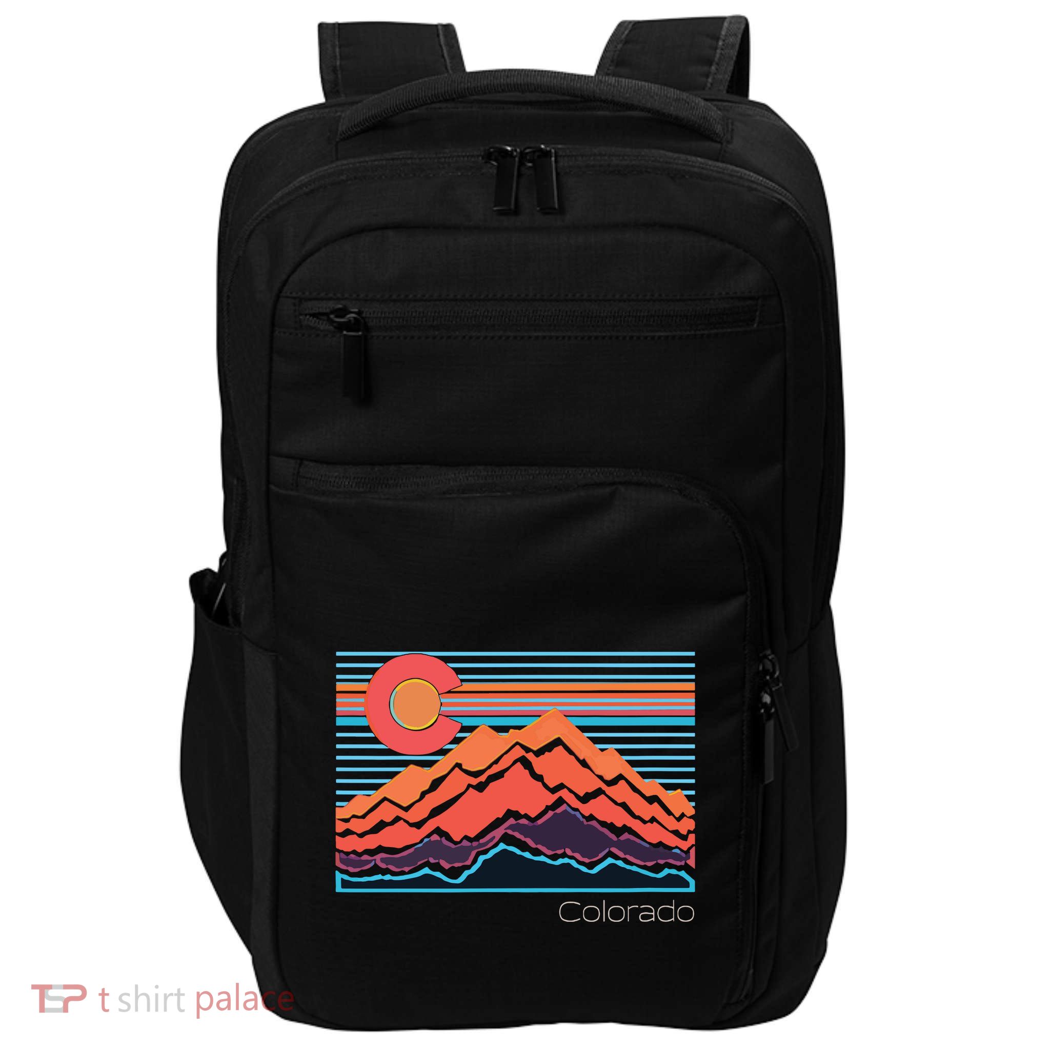 Vintage Colorado Mountain Landscape And Flag Graphic Impact Tech Backpack